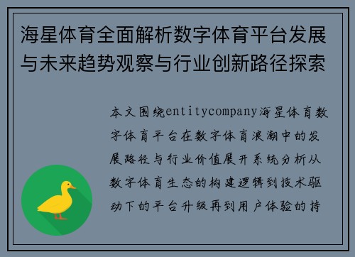 海星体育全面解析数字体育平台发展与未来趋势观察与行业创新路径探索